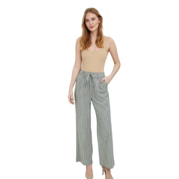 Vero Moda Pants SZ 8 Serena High Waist Paper Bag Laurel Wreath Pinstriped Beachy - Picture 3 of 16